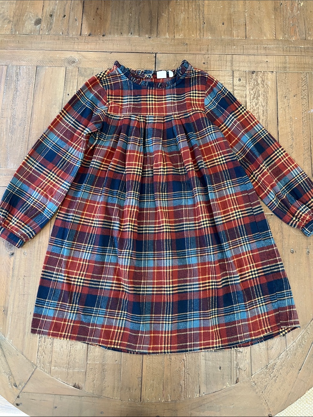 Beet world plaid flannel long sleeve ruffle collar dress 9-10 years